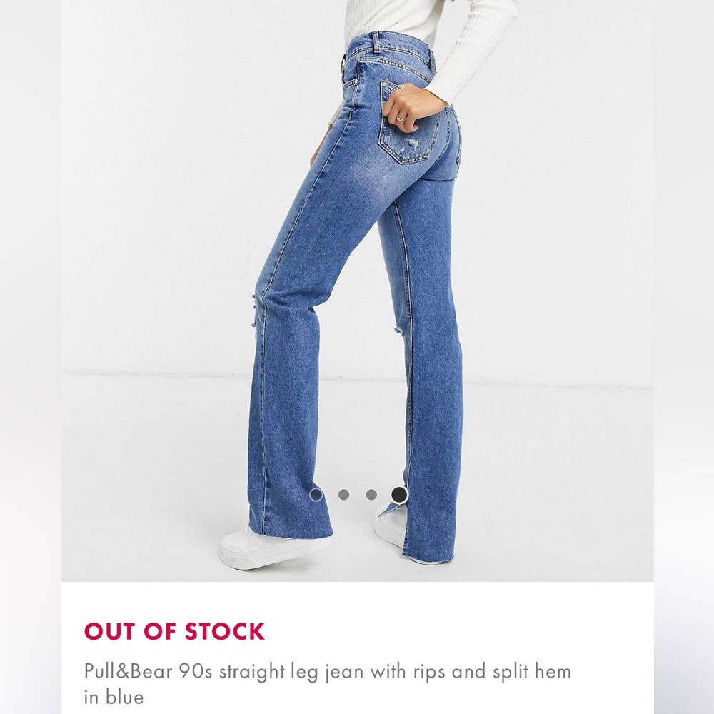 Pull&Bear 90s straight leg jean w/ rips and split hem in blue